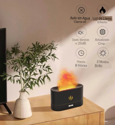 Humidificador Chimenea de Aromaterapia + Luz Nocturna Estilo Llama