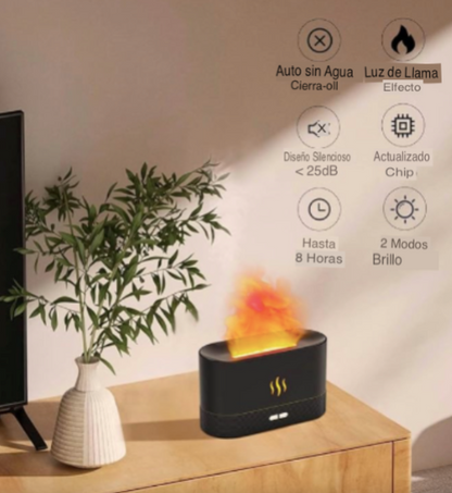 Humidificador Chimenea de Aromaterapia + Luz Nocturna Estilo Llama